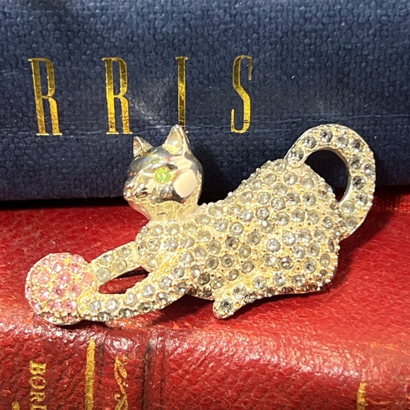 Monet Jewelry - Vintage Monet Cat with Ball Brooch. Signed